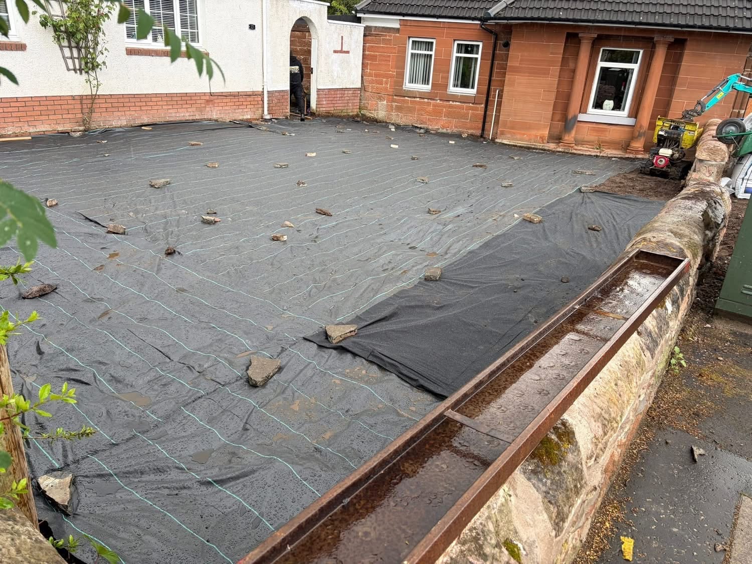 Membrane installed across the prepared front area